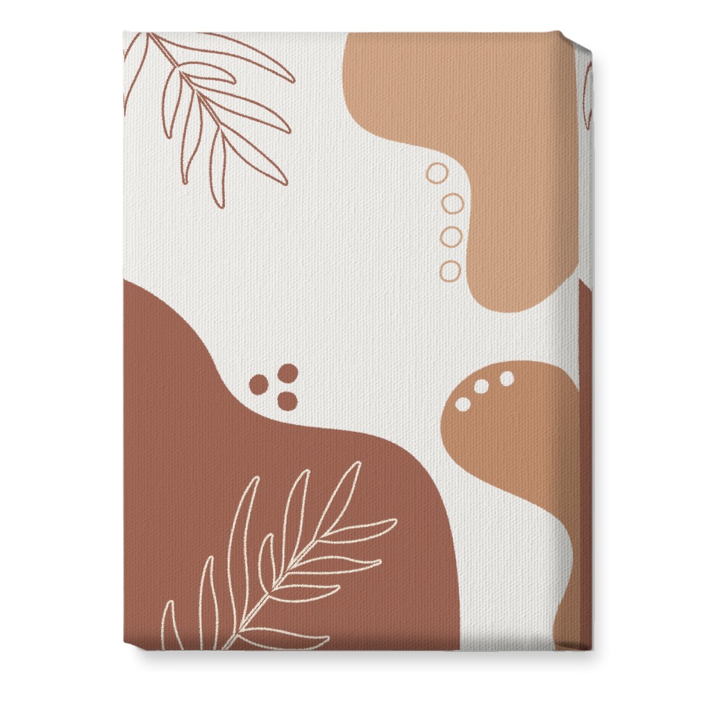 Abstract Shapes and Fern Leaves - Earth Tones Wall Art, No Frame, Single piece, Canvas, 10x14, Orange, Orange