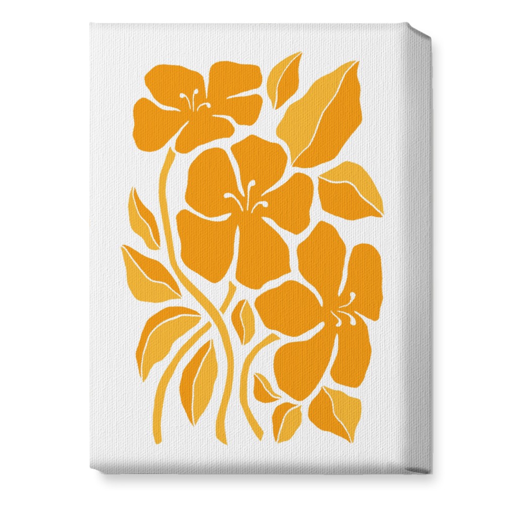 Minimalist Block Hibiscus Floral - Yellow Wall Art, No Frame, Single piece, Canvas, 10x14, Orange, Orange