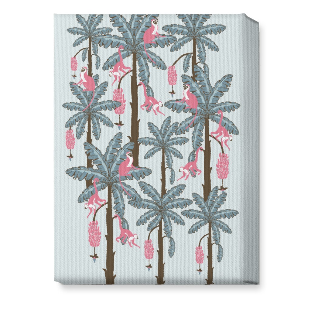 Monkey and Banana Trees - Blue and Pink Wall Art, No Frame, Single piece, Canvas, 10x14, Blue