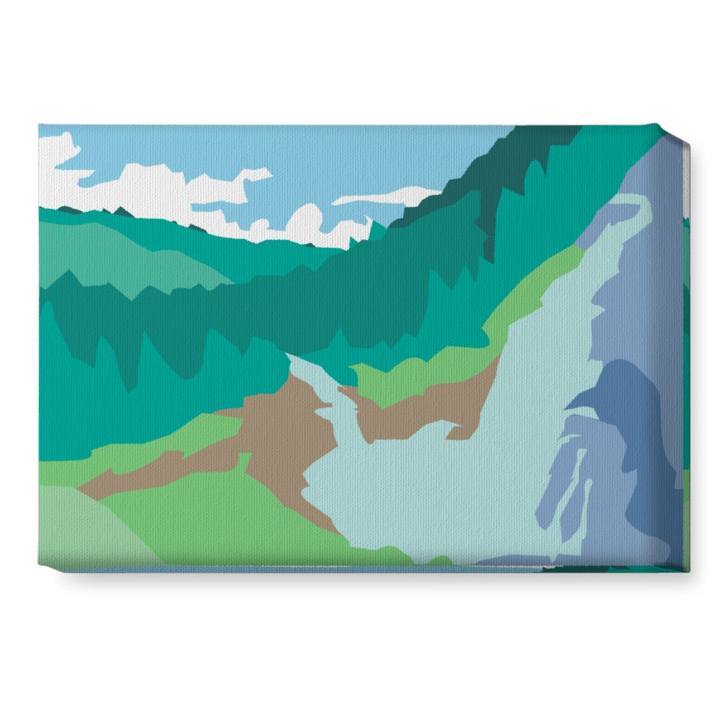 Minimalist Valley Forest Waterfall - Green and Blue Wall Art, No Frame, Single piece, Canvas, 10x14, Green, Classic Green