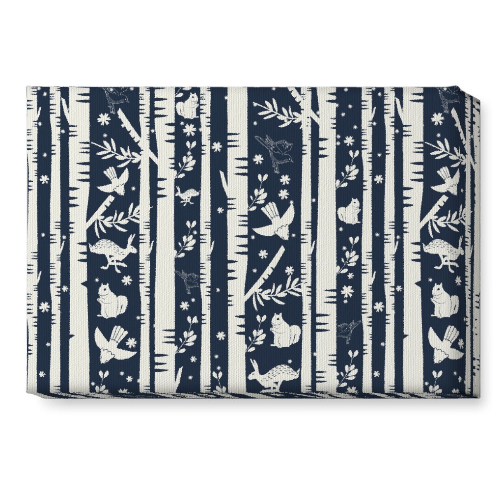 Birch Forest and Wild Animals Wall Art, No Frame, Single piece, Canvas, 10x14, Blue, Silhouette