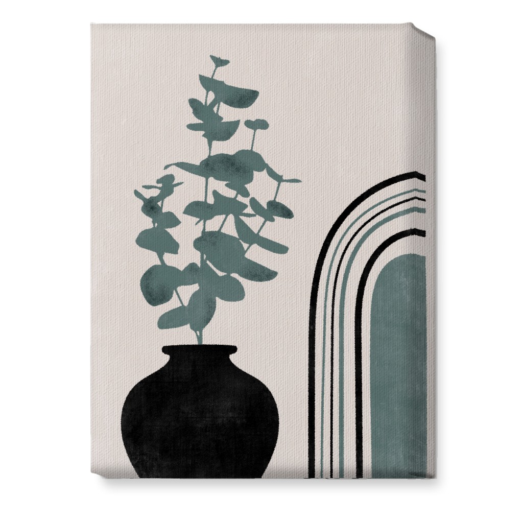Modern Eucalytus Vase - Green and Ivory Wall Art, No Frame, Single piece, Canvas, 10x14, Green, Classic Green