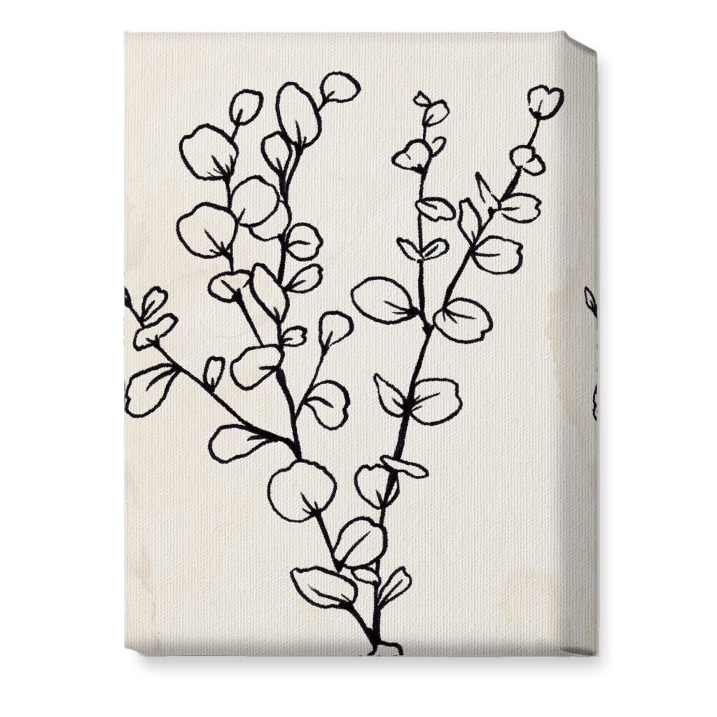 Vintage Eucalyptus Sketch - Beige and Black Wall Art, No Frame, Single piece, Canvas, 10x14, Beige