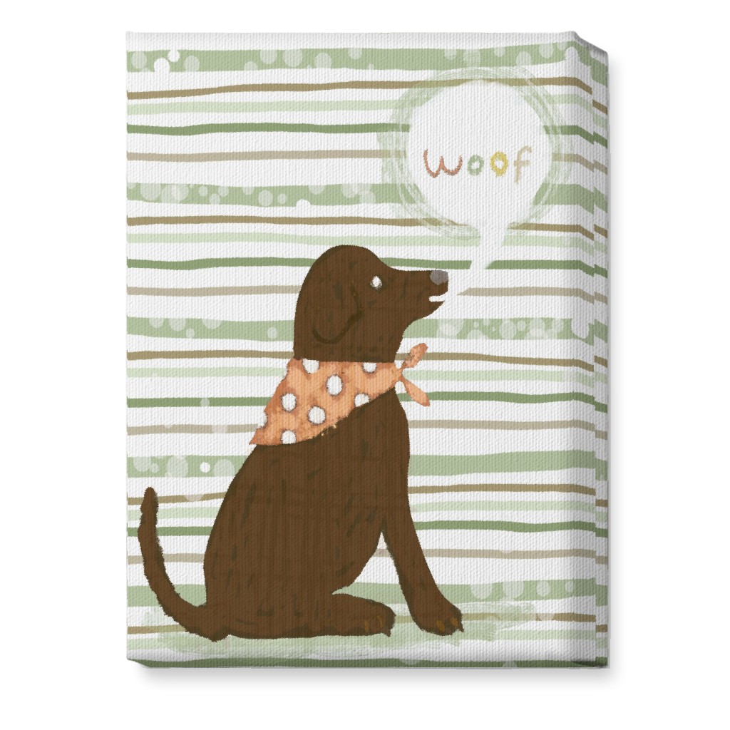 Woof, Dog - Brown and Green Wall Art, No Frame, Single piece, Canvas, 10x14, Green