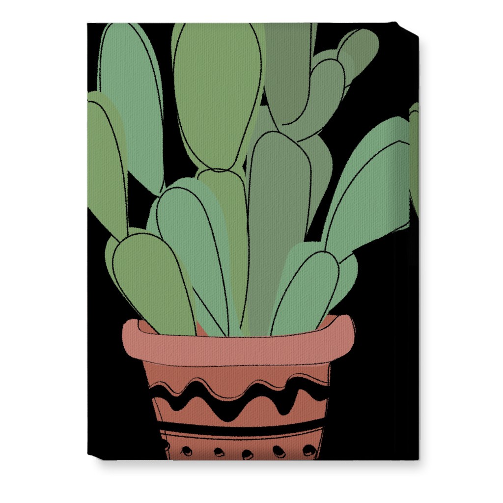 Potted Prickly Pear Cactus - Green and Black Wall Art, No Frame, Single piece, Canvas, 10x14, Green, Classic Green