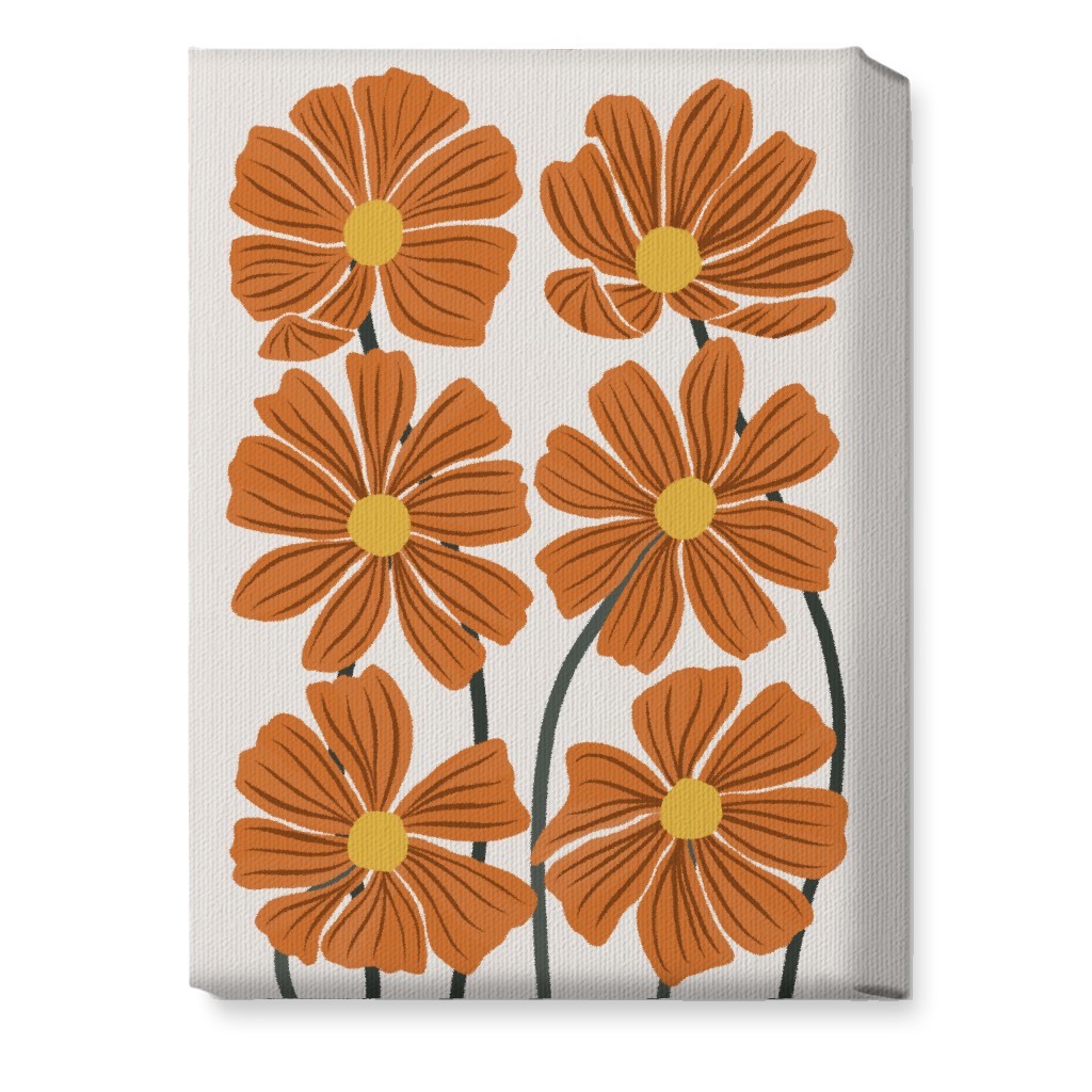 Botanical Cosmos Flowers Wall Art, No Frame, Single piece, Canvas, 10x14, Orange, Nutmeg