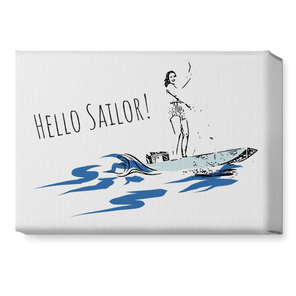 Hello Sailor Girl - White and Blue Wall Art, No Frame, Single piece, Canvas, 10x14, Blue, True Blue