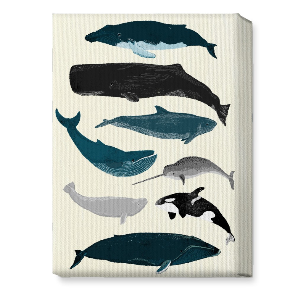 Ocean Whales on White Wall Art, No Frame, Single piece, Canvas, 10x14, Blue, True Blue