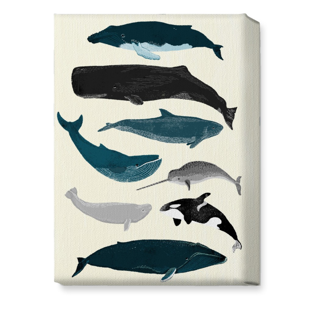 Ocean Whales on White Wall Art, No Frame, Single piece, Canvas, 10x14, Blue