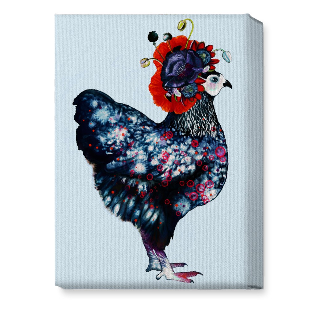 Poppycock - Floral Chicken Wall Art, No Frame, Single piece, Canvas, 10x14, Multicolor