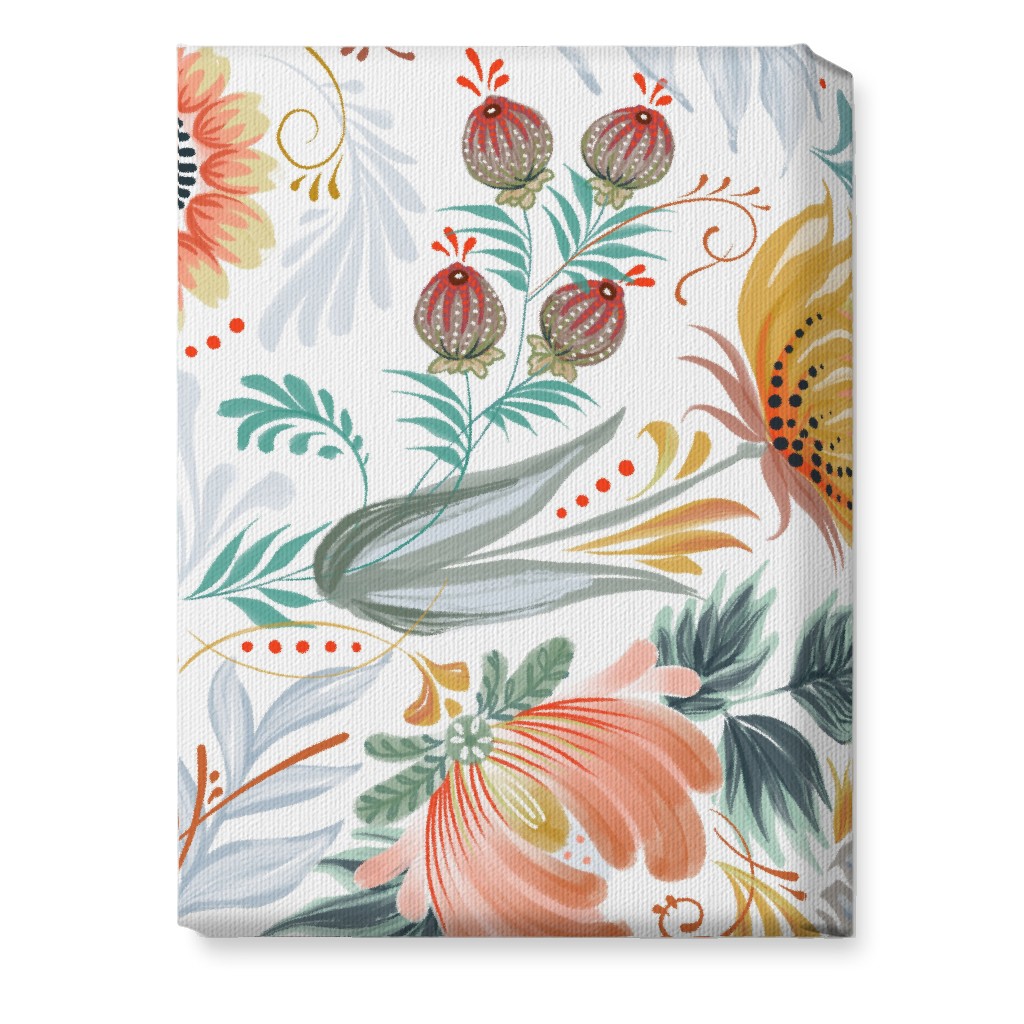 Folksy Floral - Multi on White Wall Art, No Frame, Single piece, Canvas, 10x14, Multicolor