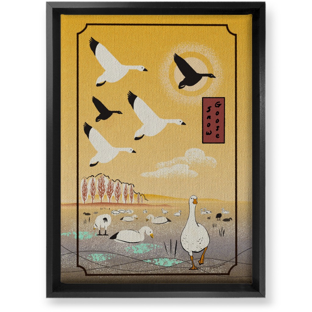 Snow Geese Wall Art, Black, Single piece, Canvas, 10x14, Yellow
