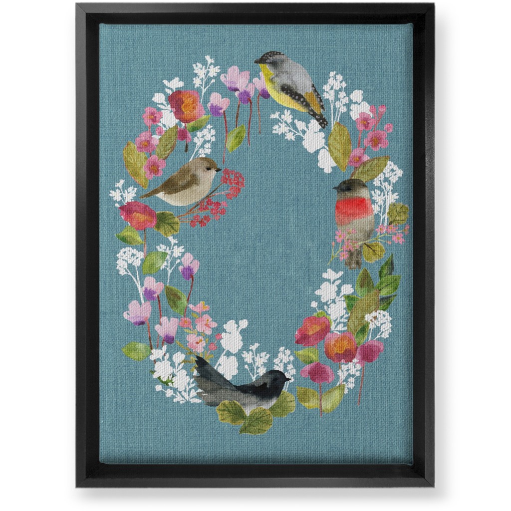 Winter Birds in the Garden Wreath - Blue Wall Art, Black, Single piece, Canvas, 10x14, Blue, True Blue