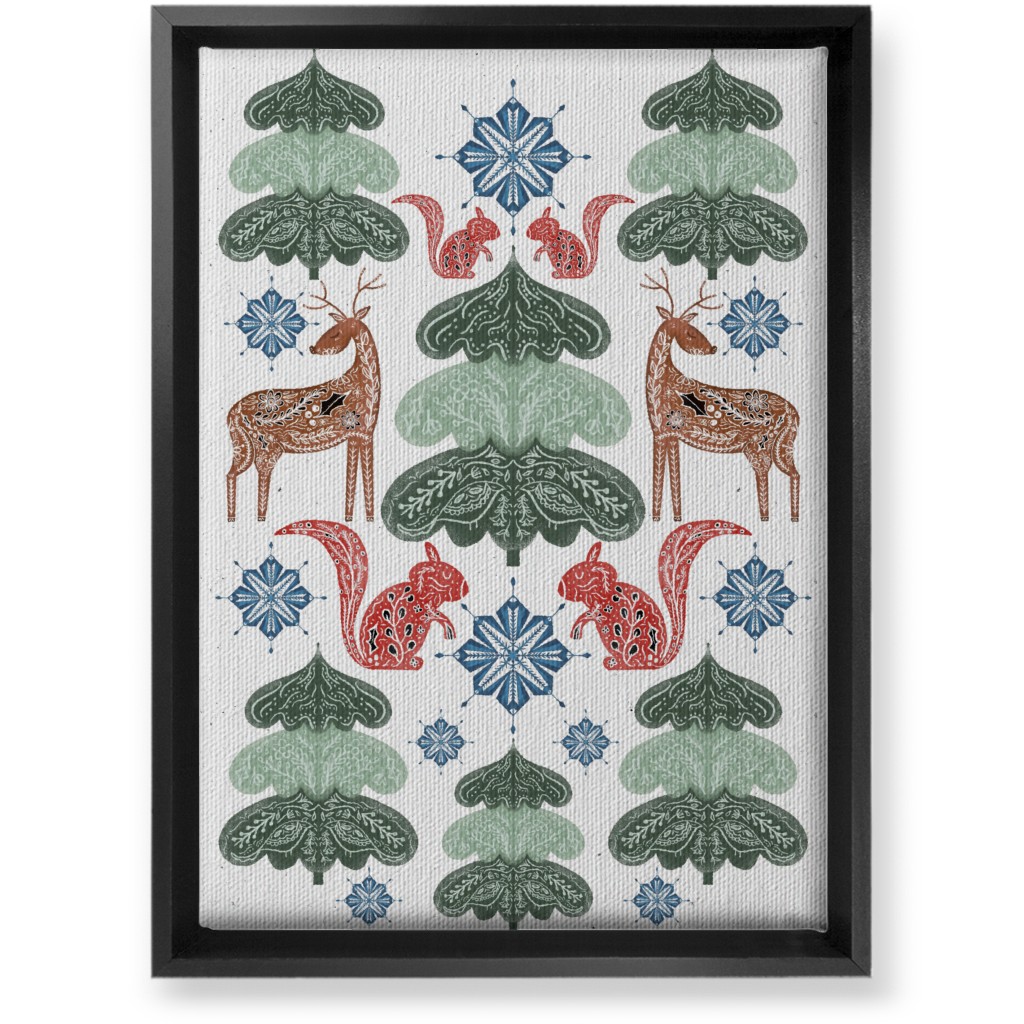 Scandi Woodland Forest & Animals - Green Wall Art, Black, Single piece, Canvas, 10x14, Green