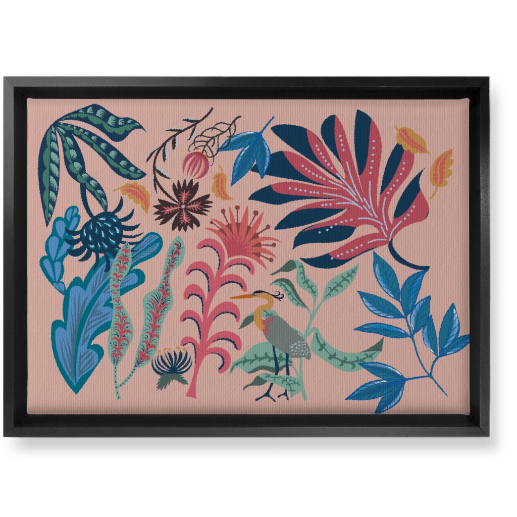 Bold Heron - Multi on Pink Wall Art, Black, Single piece, Canvas, 10x14, Pink
