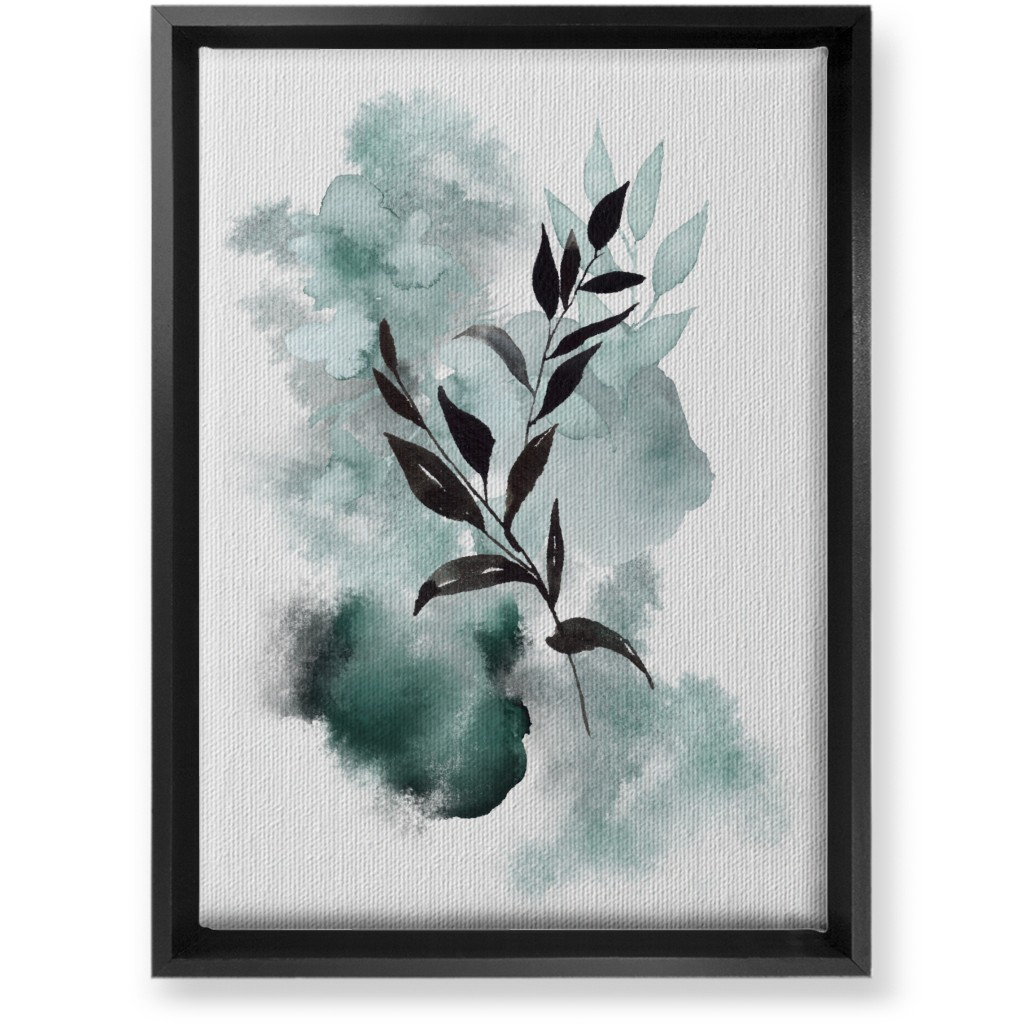 Watercolor Abstract Botanical Wall Art, Black, Single piece, Canvas, 10x14, Green, Ink Spot