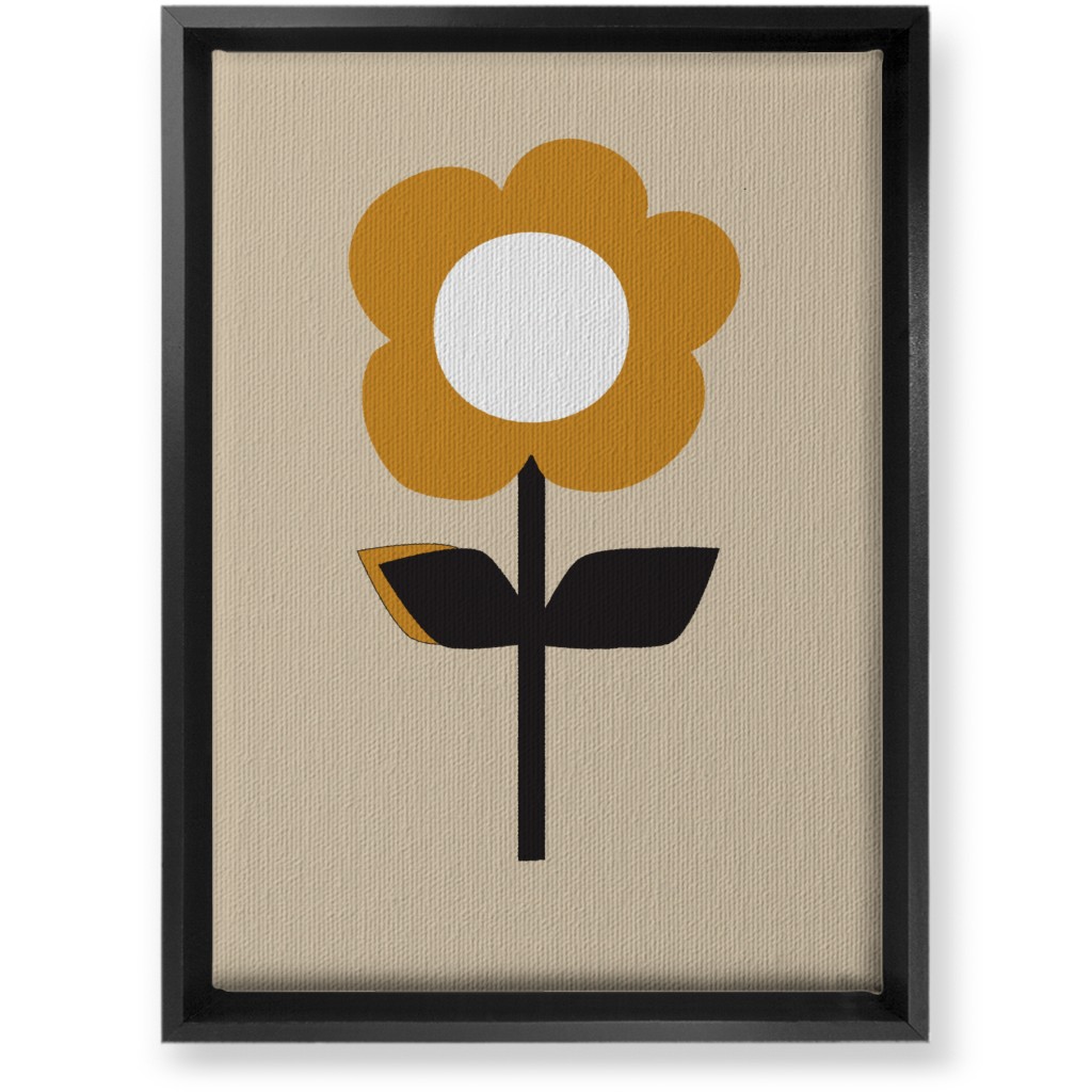 Retro Flower Wall Art, Black, Single piece, Canvas, 10x14, Orange