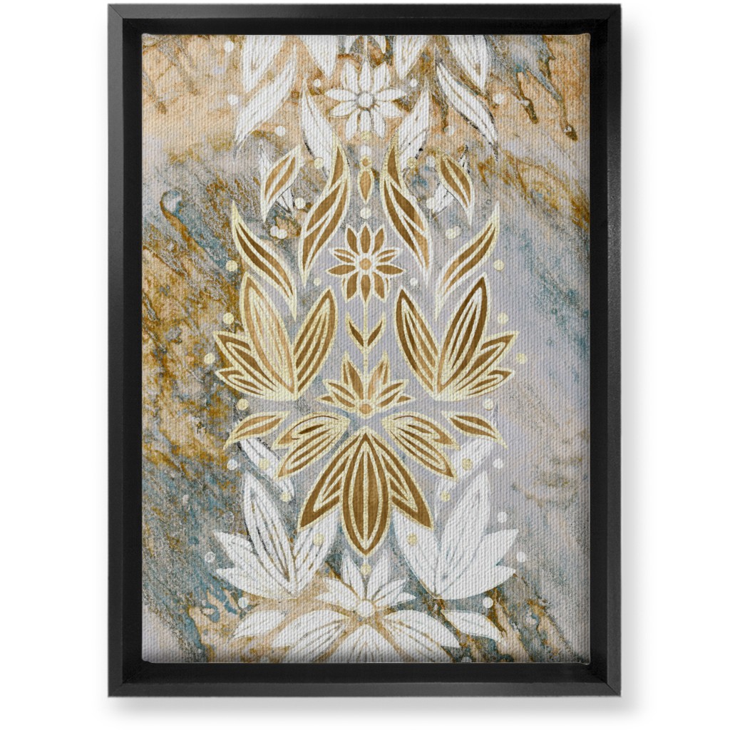 Floral Art Deco Marble Wall Art, Black, Single piece, Canvas, 10x14, Yellow