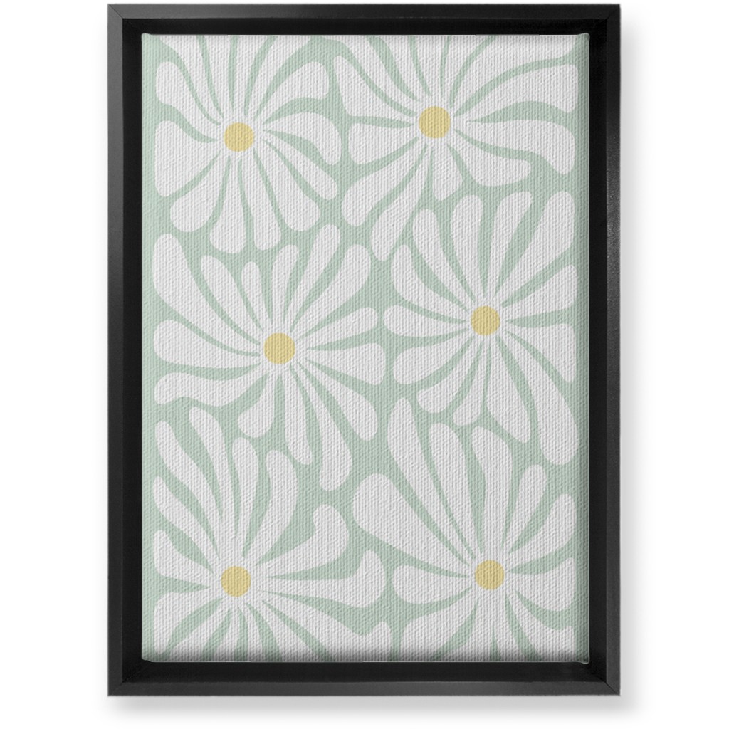 Retro Daisies Wall Art, Black, Single piece, Canvas, 10x14, Green