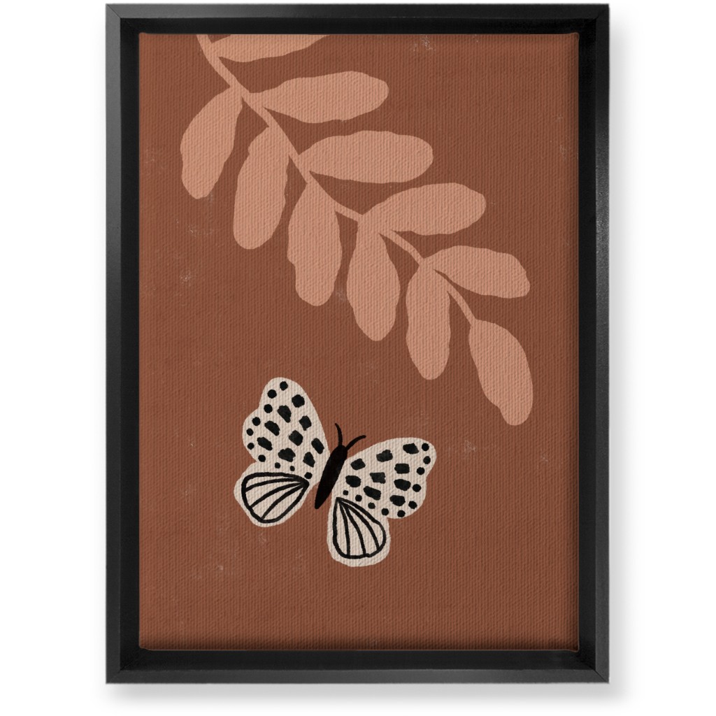 Butterfly and Leaves - Warm Wall Art, Black, Single piece, Canvas, 10x14, Brown
