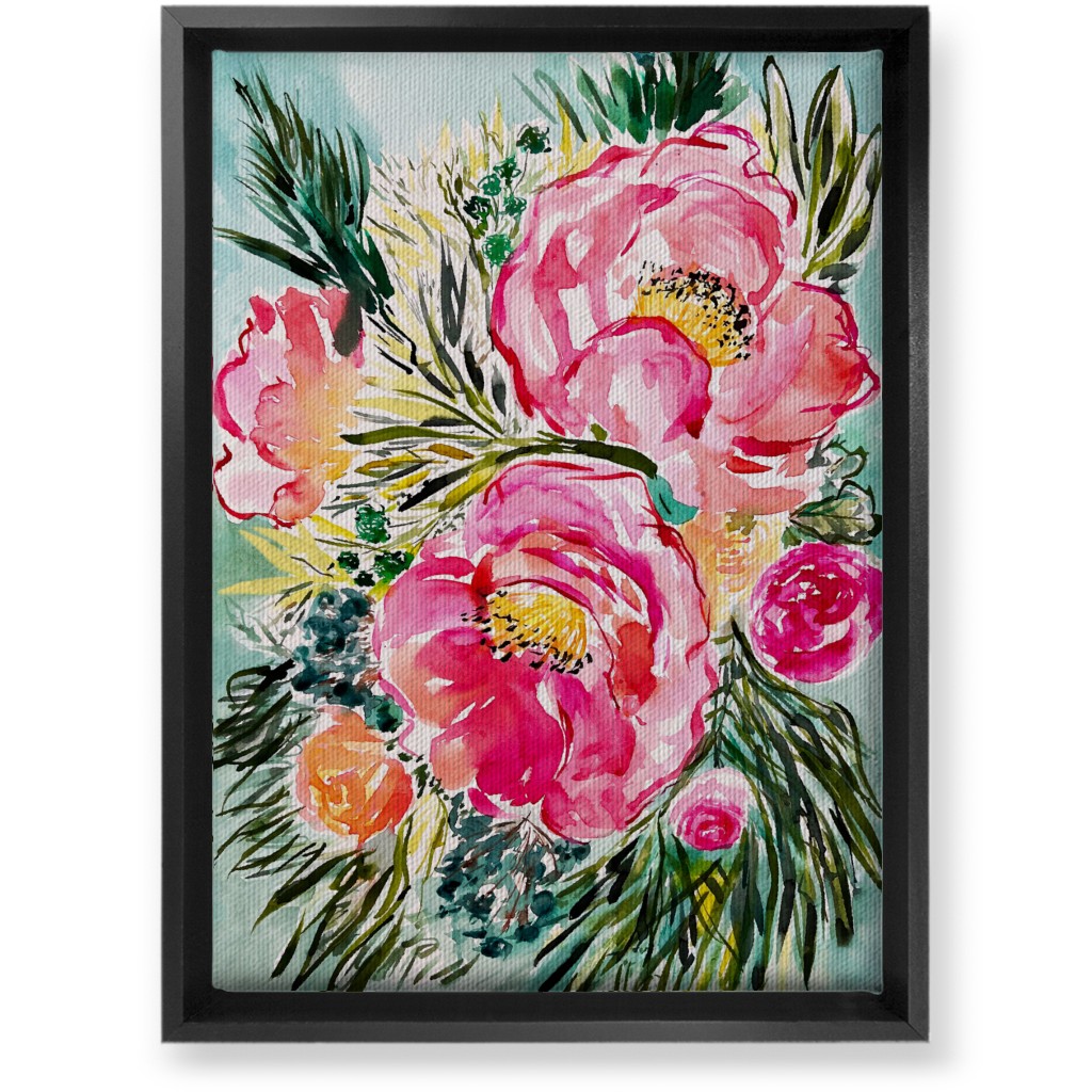Aria Floral - Pink Wall Art, Black, Single piece, Canvas, 10x14, Pink