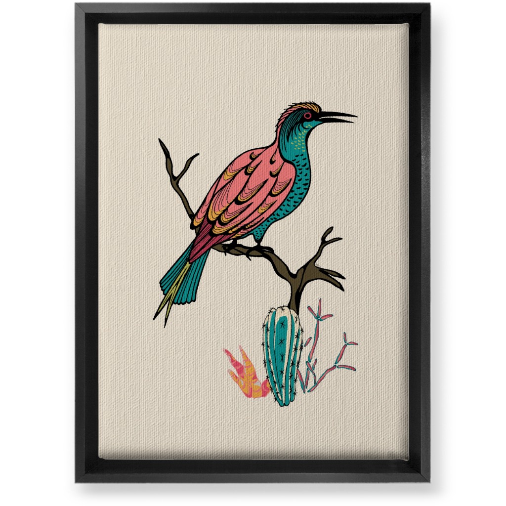 Bird on Branch - Multi Wall Art, Black, Single piece, Canvas, 10x14, Beige, Pearl