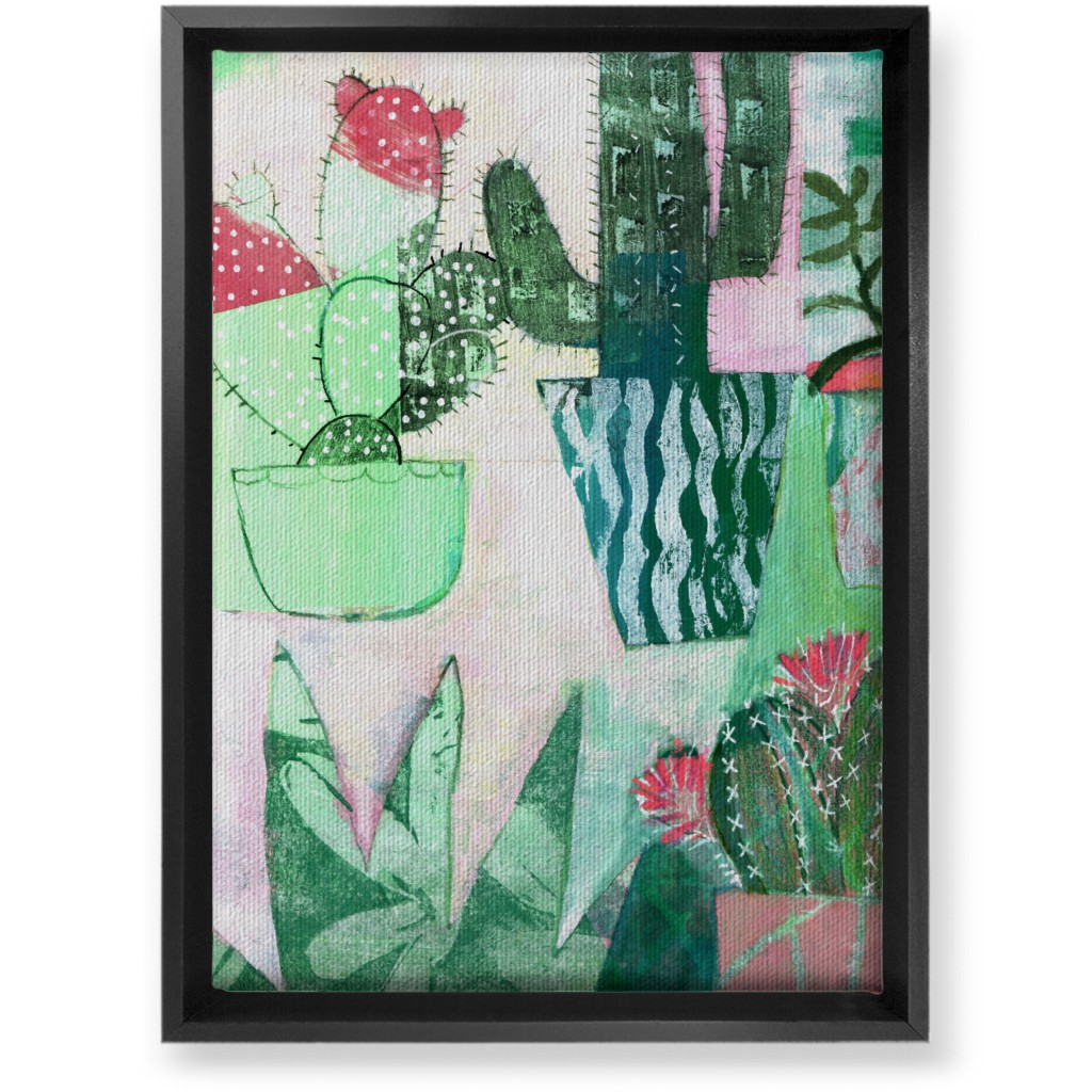 Cactus Collage - Green Wall Art, Black, Single piece, Canvas, 10x14, Green, Classic Green