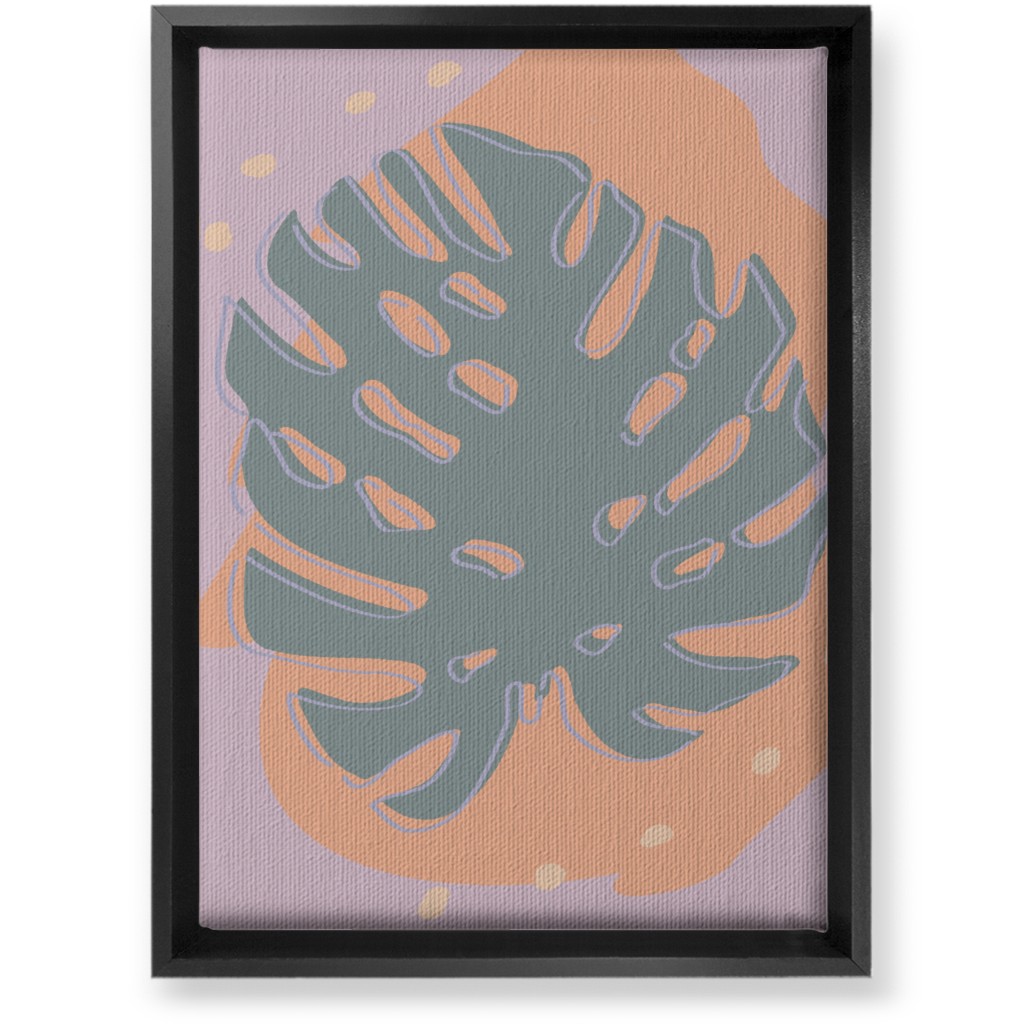 Modern Monstera Leaf - Green and Purple Wall Art, Black, Single piece, Canvas, 10x14, Green