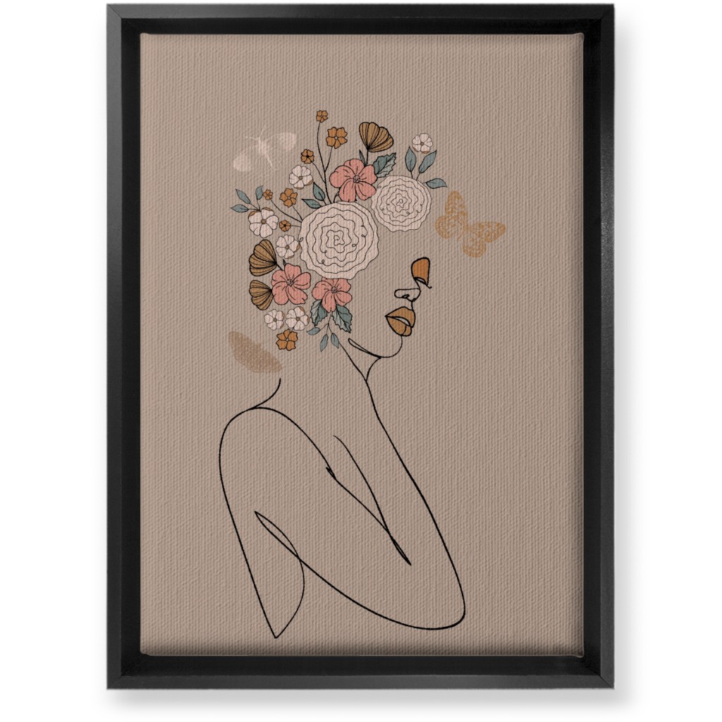 Botanical Feminine Sketch - Neutral Wall Art, Black, Single piece, Canvas, 10x14, Beige