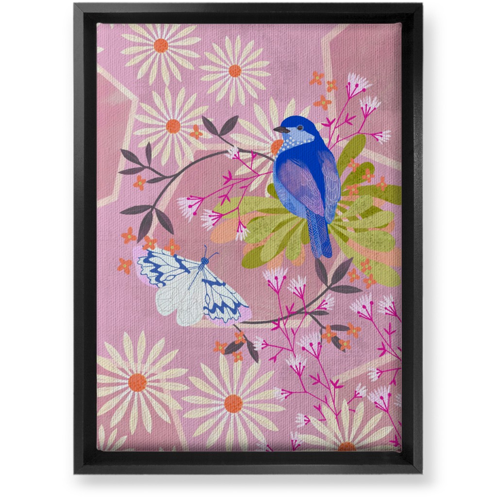 Birds and Butterfly - Pink Wall Art, Black, Single piece, Canvas, 10x14, Pink