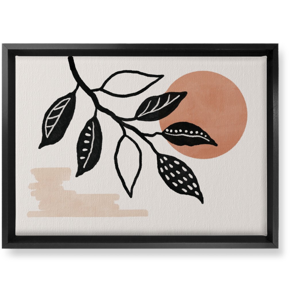 Sunset and Leaves Wall Art, Black, Single piece, Canvas, 10x14, Beige, Tan