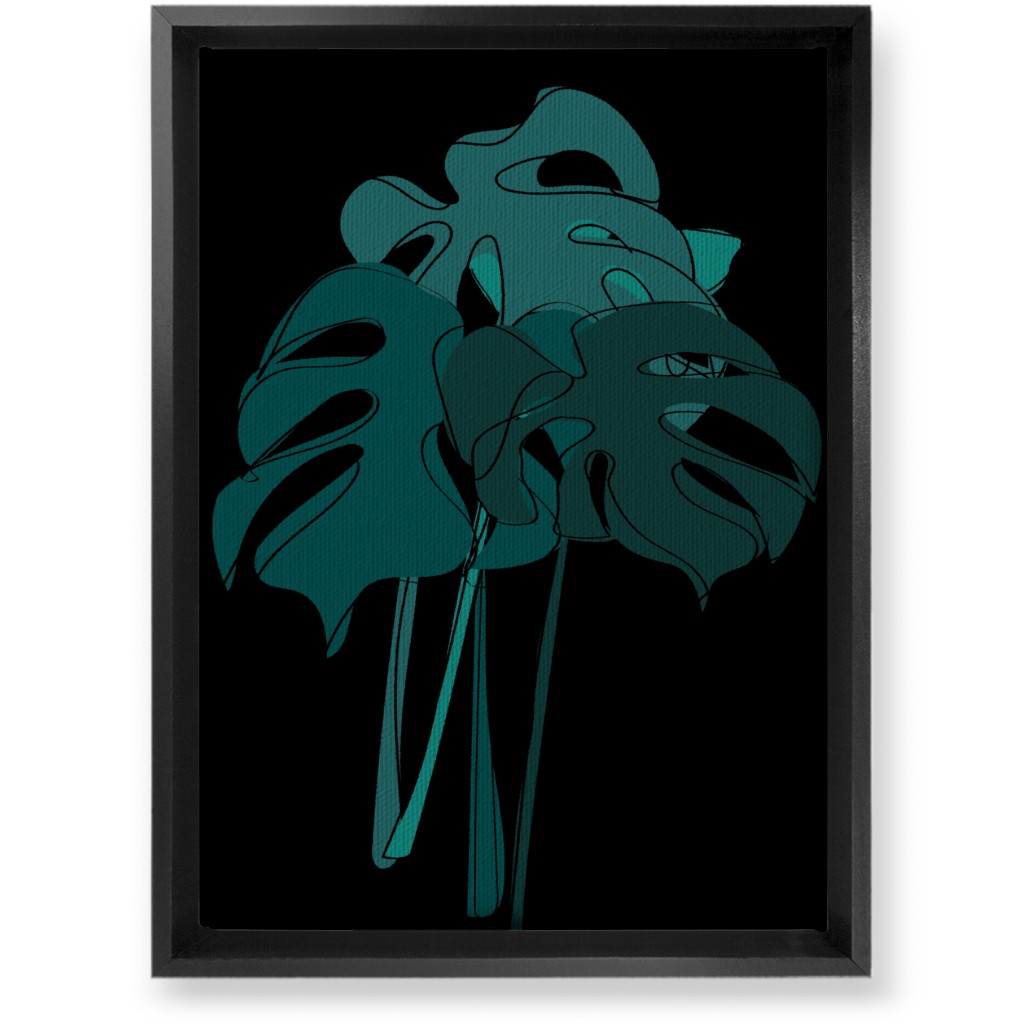 Modern Minimalist Monstera Bouquet - Green and Black Wall Art, Black, Single piece, Canvas, 10x14, Green