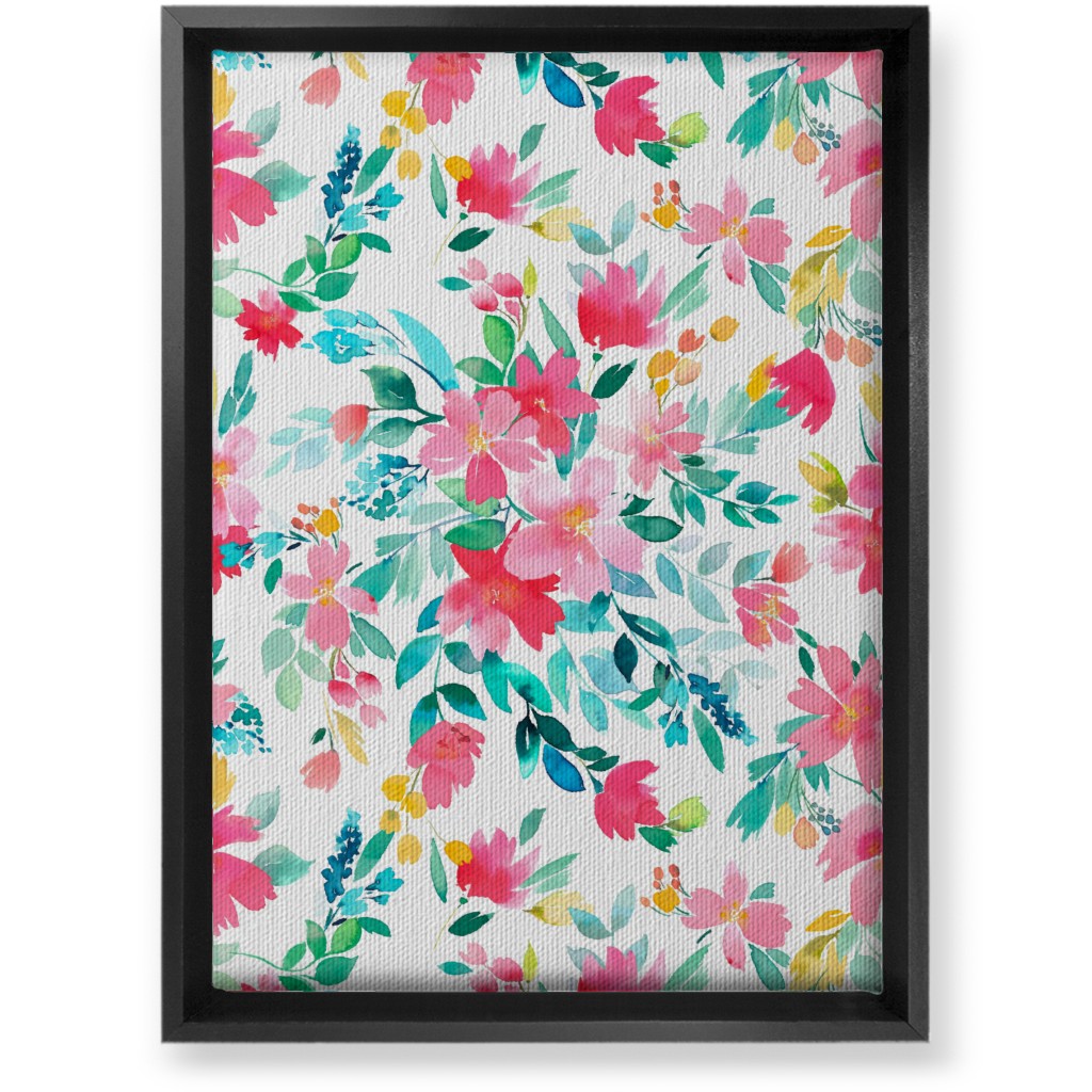 Summer Fresh Flowers - Multi Wall Art, Black, Single piece, Canvas, 10x14, Pink, Bright Pink