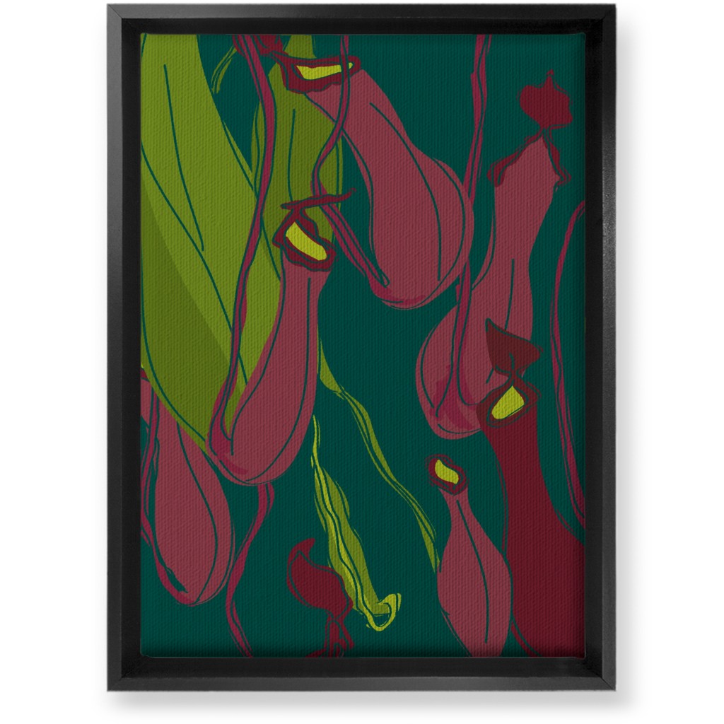 Hanging Nepenthes Carnivorous Pitcher Plants - Multi Wall Art, Black, Single piece, Canvas, 10x14, Green