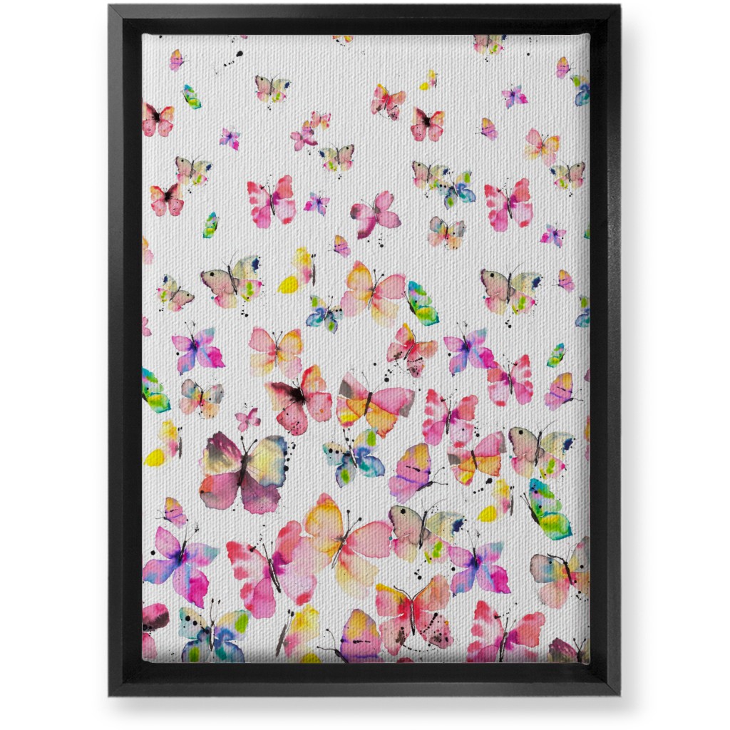 Watercolor Spring Butterflies - Multi Wall Art, Black, Single piece, Canvas, 10x14, Multicolor