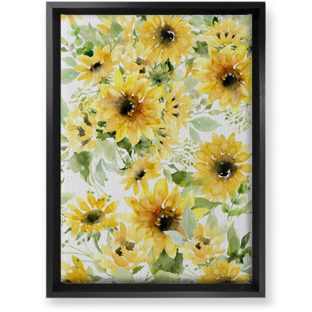 Field of Sunflowers Watercolor - Yellow Wall Art, Black, Single piece, Canvas, 10x14, Yellow