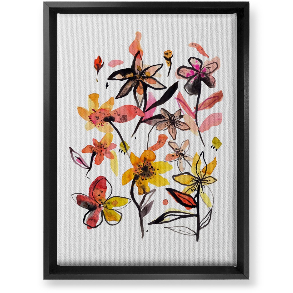 Ink Summer Floral - Pink and Yellow Wall Art, Black, Single piece, Canvas, 10x14, Pink