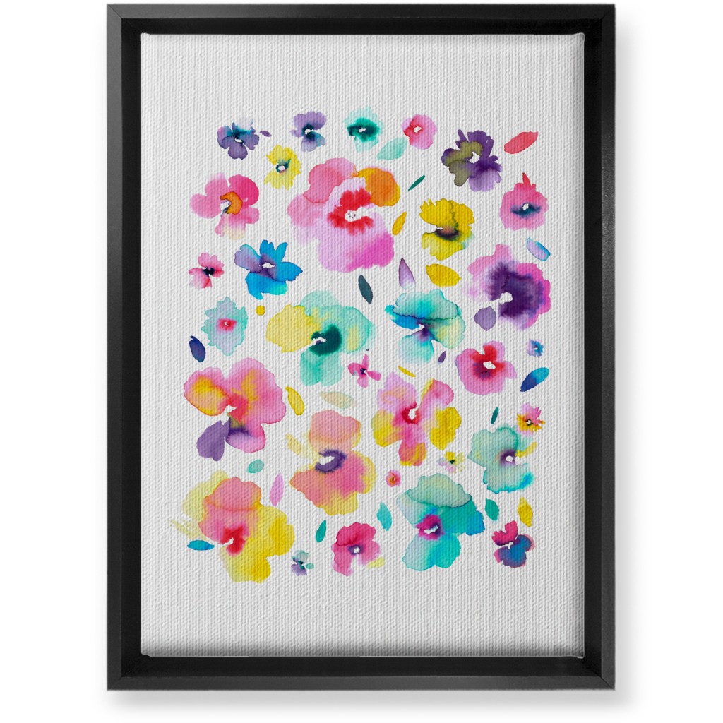 Watercolor Beautiful Flowers - Multi Wall Art, Black, Single piece, Canvas, 10x14, Multicolor