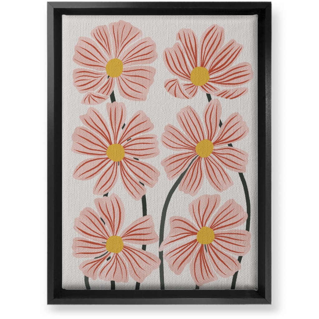 Botanical Cosmos Flowers Wall Art, Black, Single piece, Canvas, 10x14, Pink