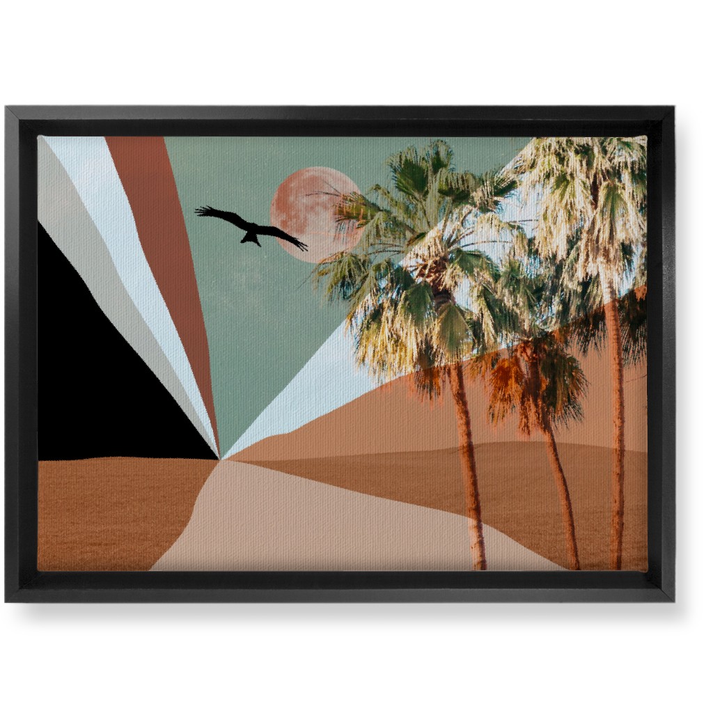 Full Moon Retro Landscape Collage - Multi Wall Art, Black, Single piece, Canvas, 10x14, Multicolor