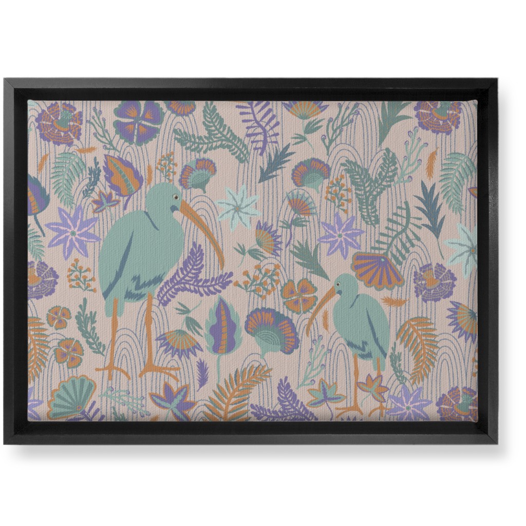 Ibis and Plants - Pink Wall Art, Black, Single piece, Canvas, 10x14, Multicolor