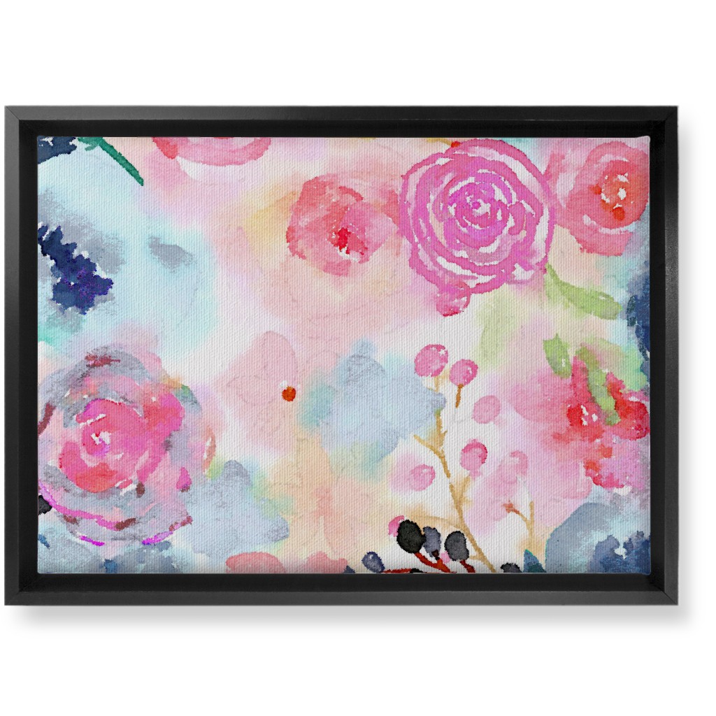 Spring Dreams - Watercolor Floral - Multi Wall Art, Black, Single piece, Canvas, 10x14, Multicolor