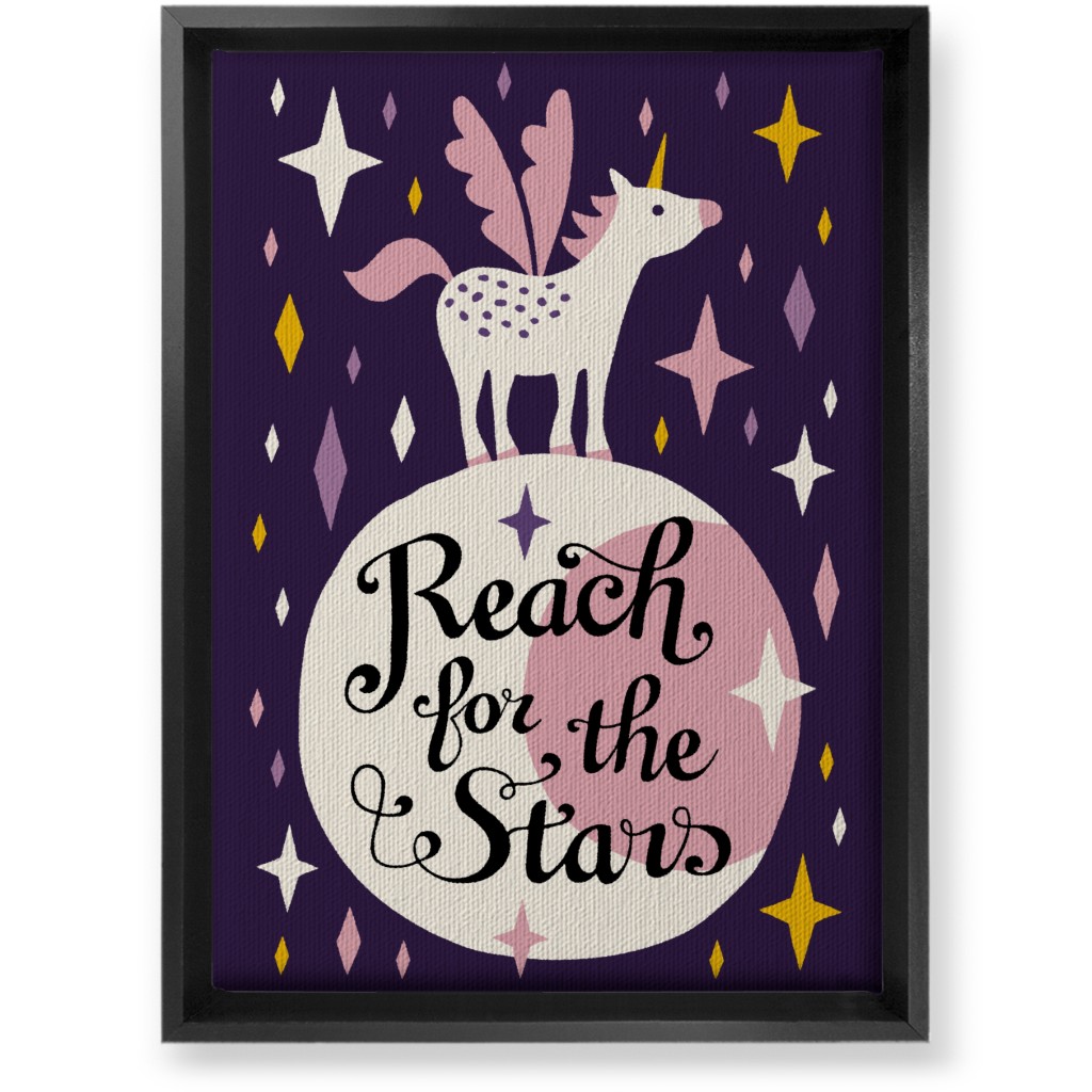 Unicorn Reach for the Stars - Pink & Purple Wall Art, Black, Single piece, Canvas, 10x14, Pink, Bright Pink