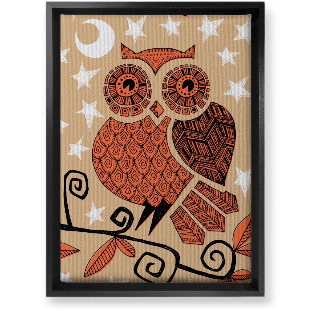 Owl Under the Moon - Orange & Brown Wall Art, Black, Single piece, Canvas, 10x14, Orange