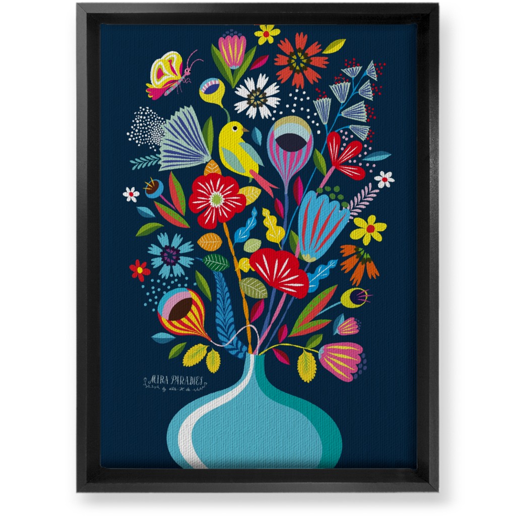 Folk Art Bouquet - Multi on Navy Wall Art, Black, Single piece, Canvas, 10x14, Multicolor
