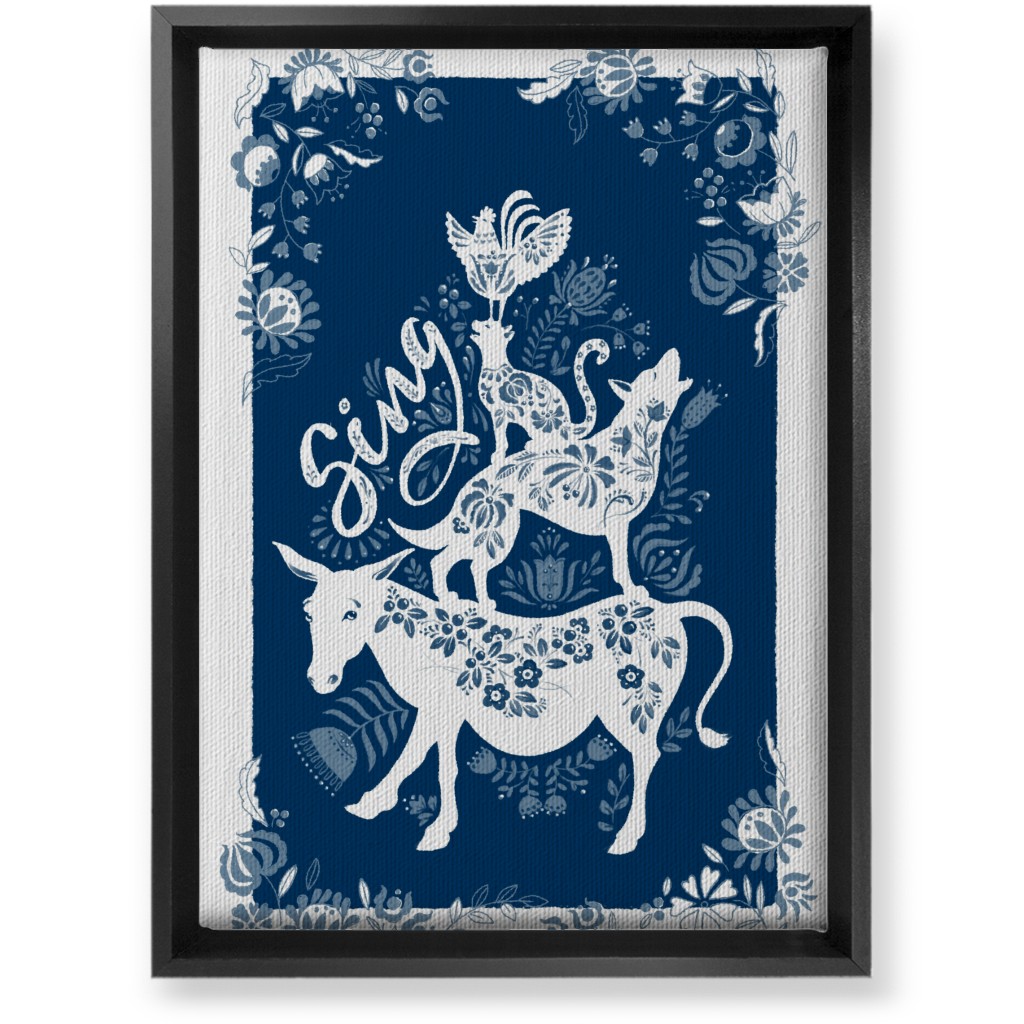 Musicians of Bremen Folkart - Blue Wall Art, Black, Single piece, Canvas, 10x14, Blue, True Blue