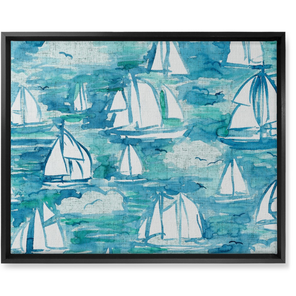 Sailboats Sailing Watercolor Loosely Painted - Blue Wall Art, Black, Single piece, Canvas, 16x20, Blue, True Blue