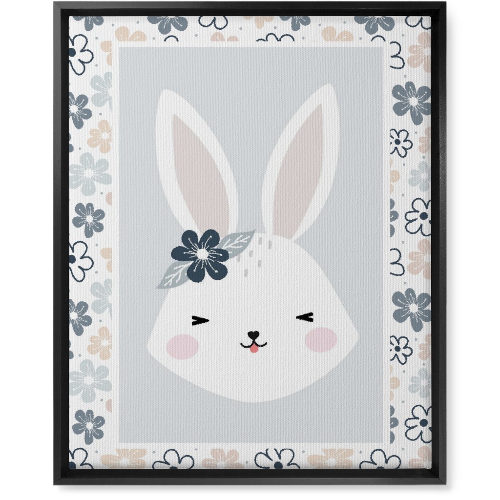 Spring Baby Girl Bunny - Neutral Soft Palette Wall Art, Black, Single piece, Canvas, 16x20, Blue