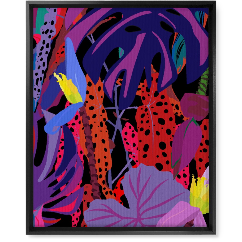 Neon Night Tropical Garden - Purple Wall Art, Black, Single piece, Canvas, 16x20, Purple