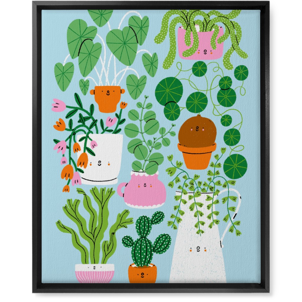 Plants Are Friends - Muti on Blue Wall Art, Black, Single piece, Canvas, 16x20, Multicolor